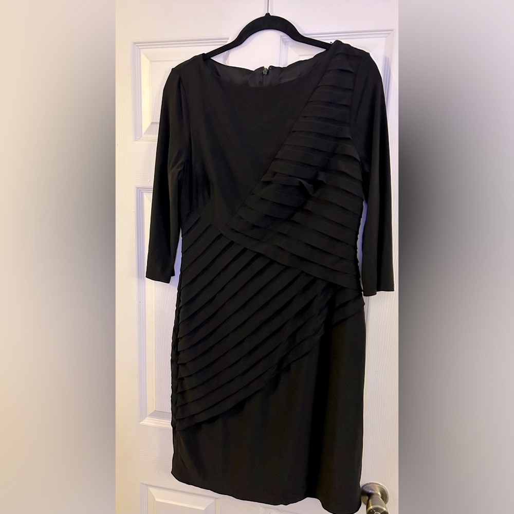 Adrianna Papell - Size 14 - Black Geometric Design Long Sleeve Dress
